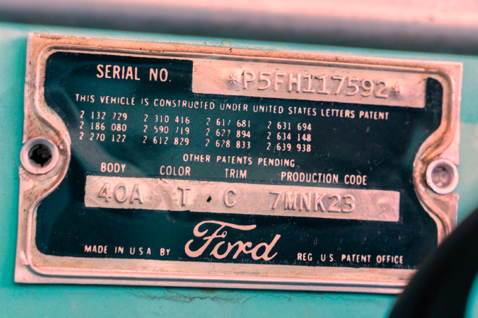 1955 Ford Thunderbird VIN Plate