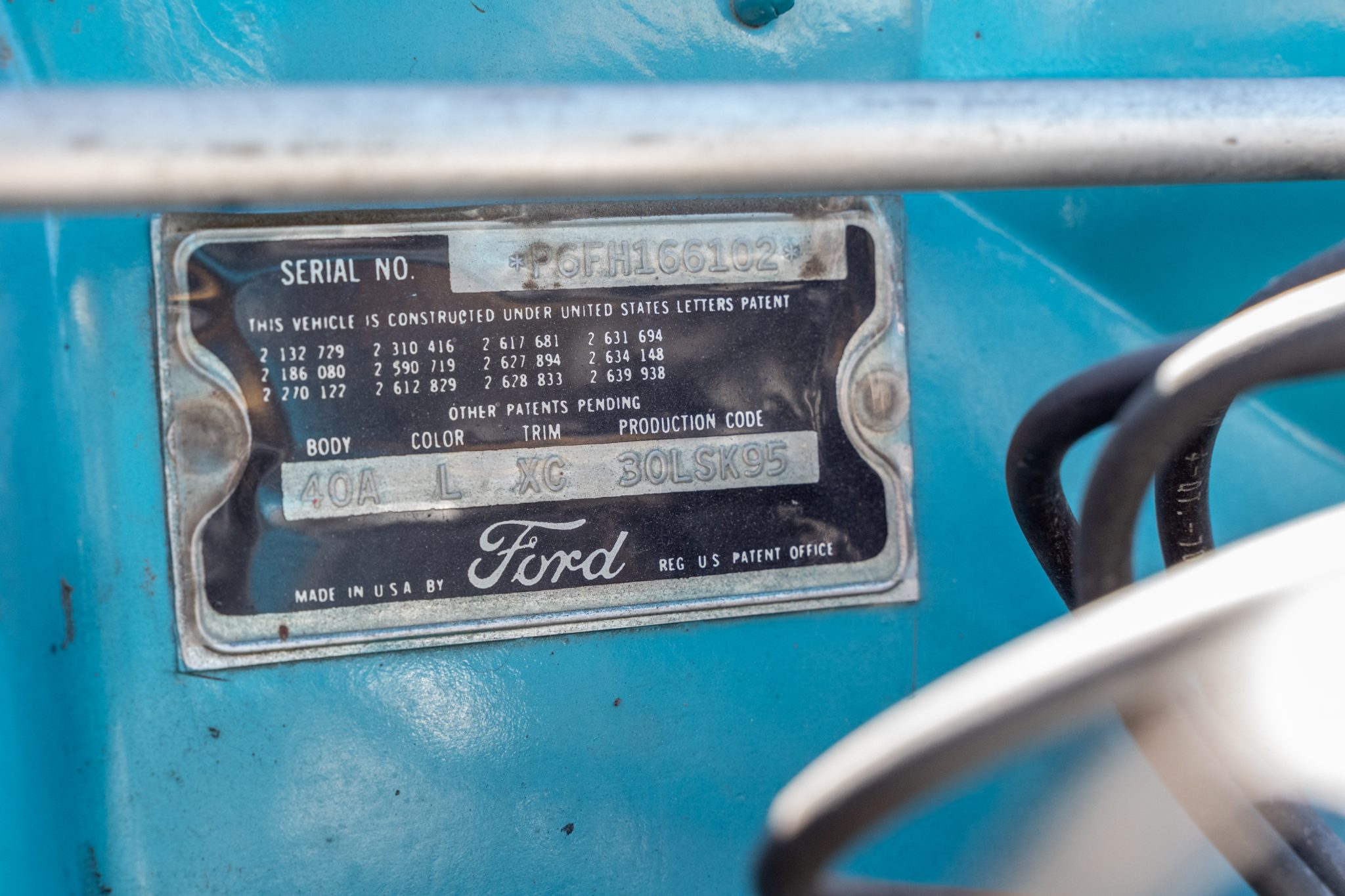 1956 Ford Thunderbird VIN Plate