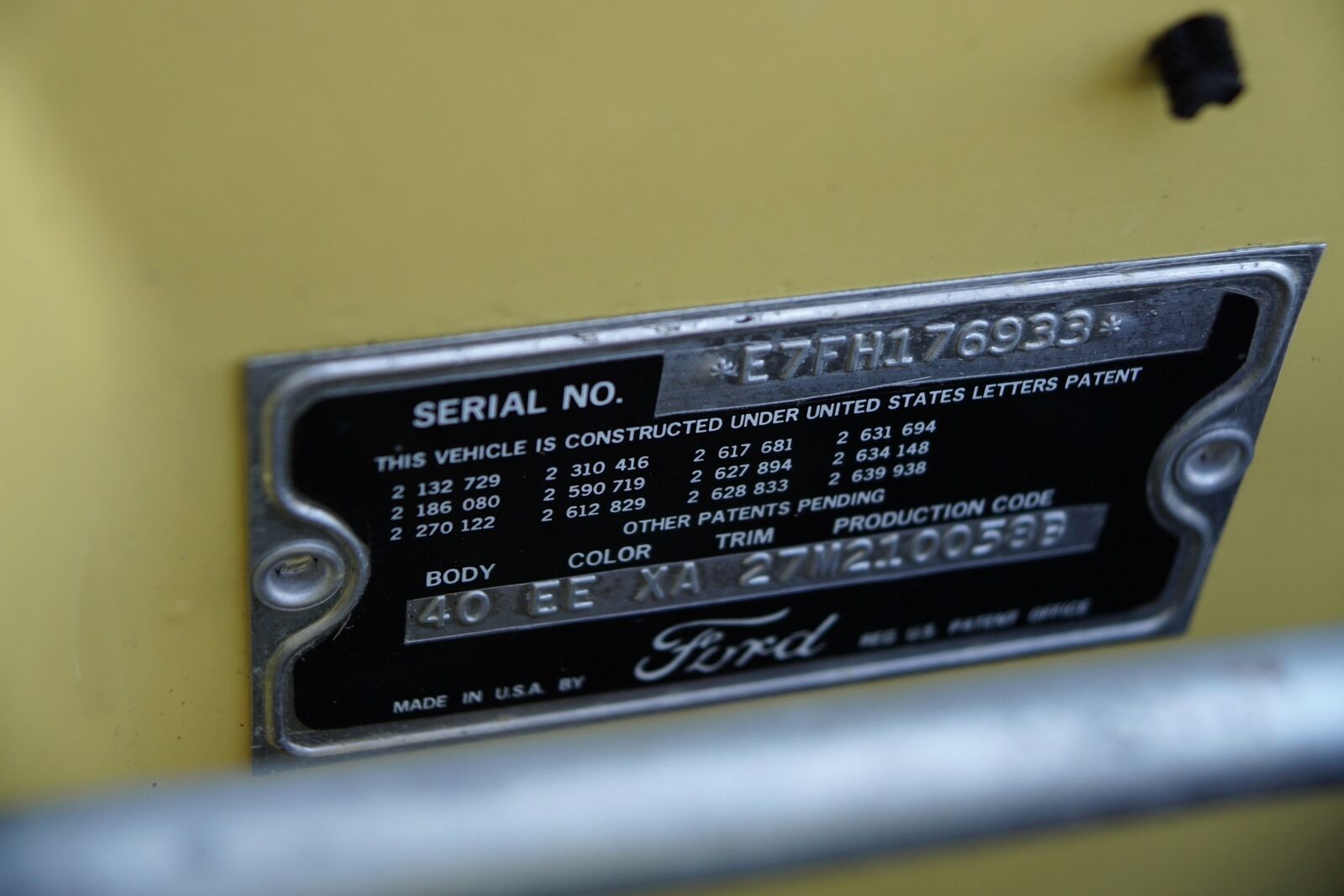 1957 Ford Thunderbird E Code VIN Plate