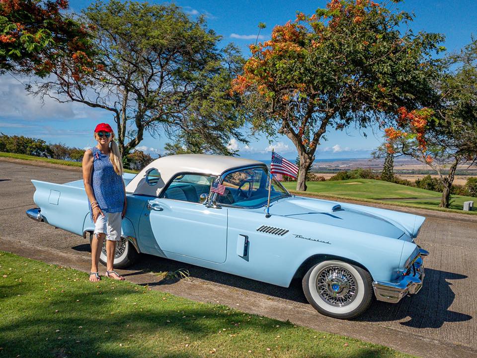 1957 Ford Thunderbird with American Flags