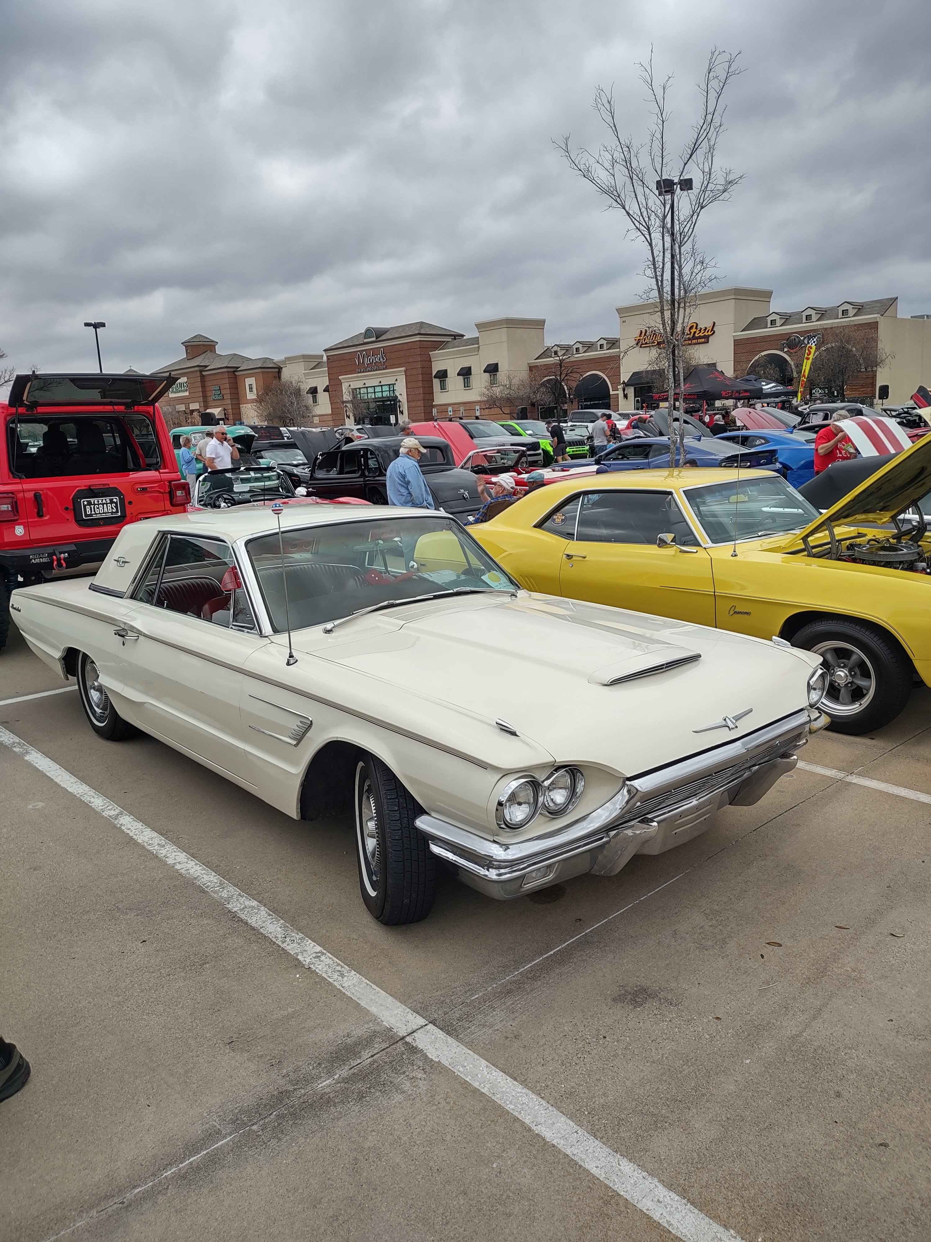 1965 T-Bird Wimbledon White with red interior.