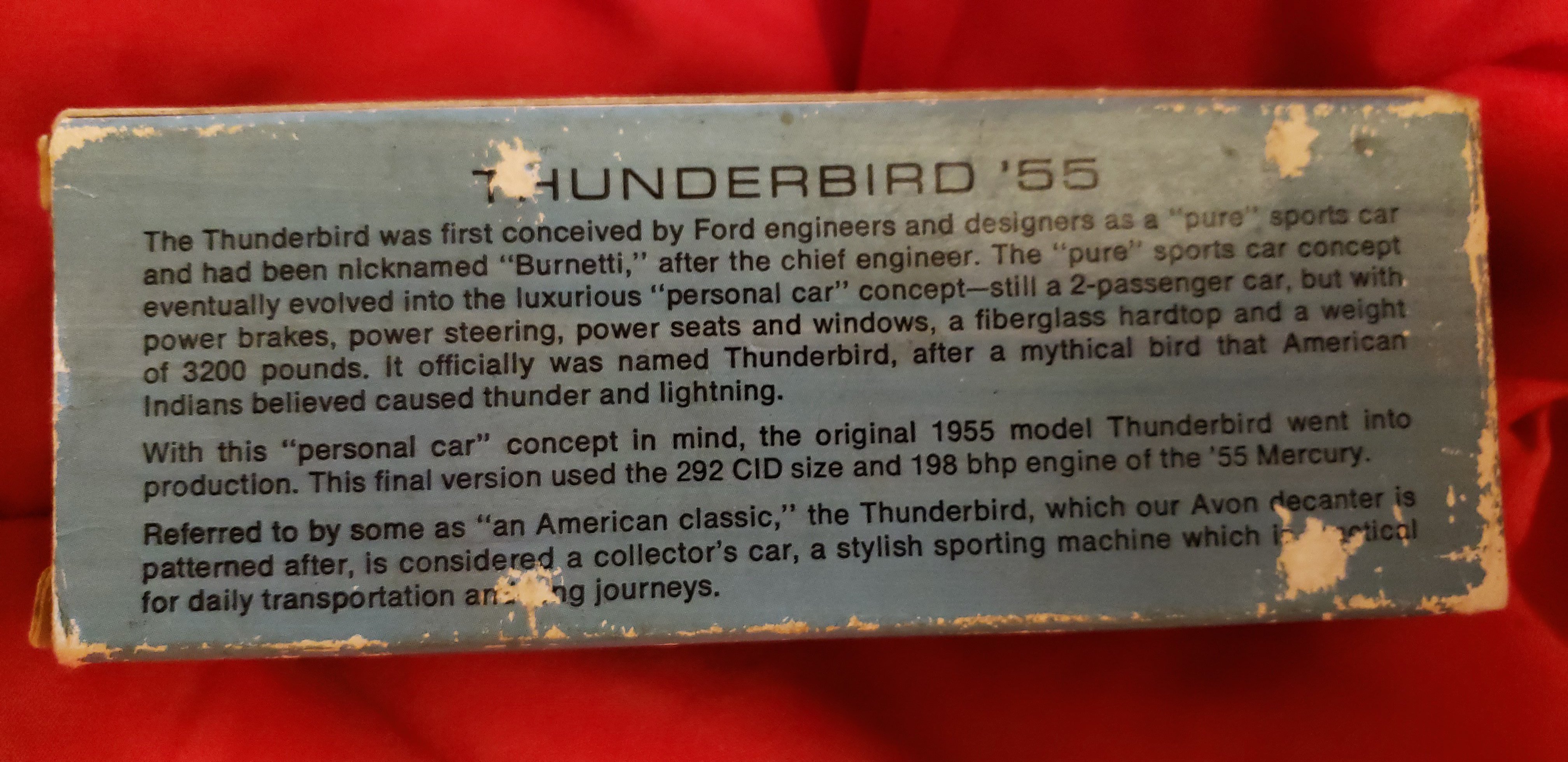 AVON Aftershave Box text 1955 Ford Thunderbird