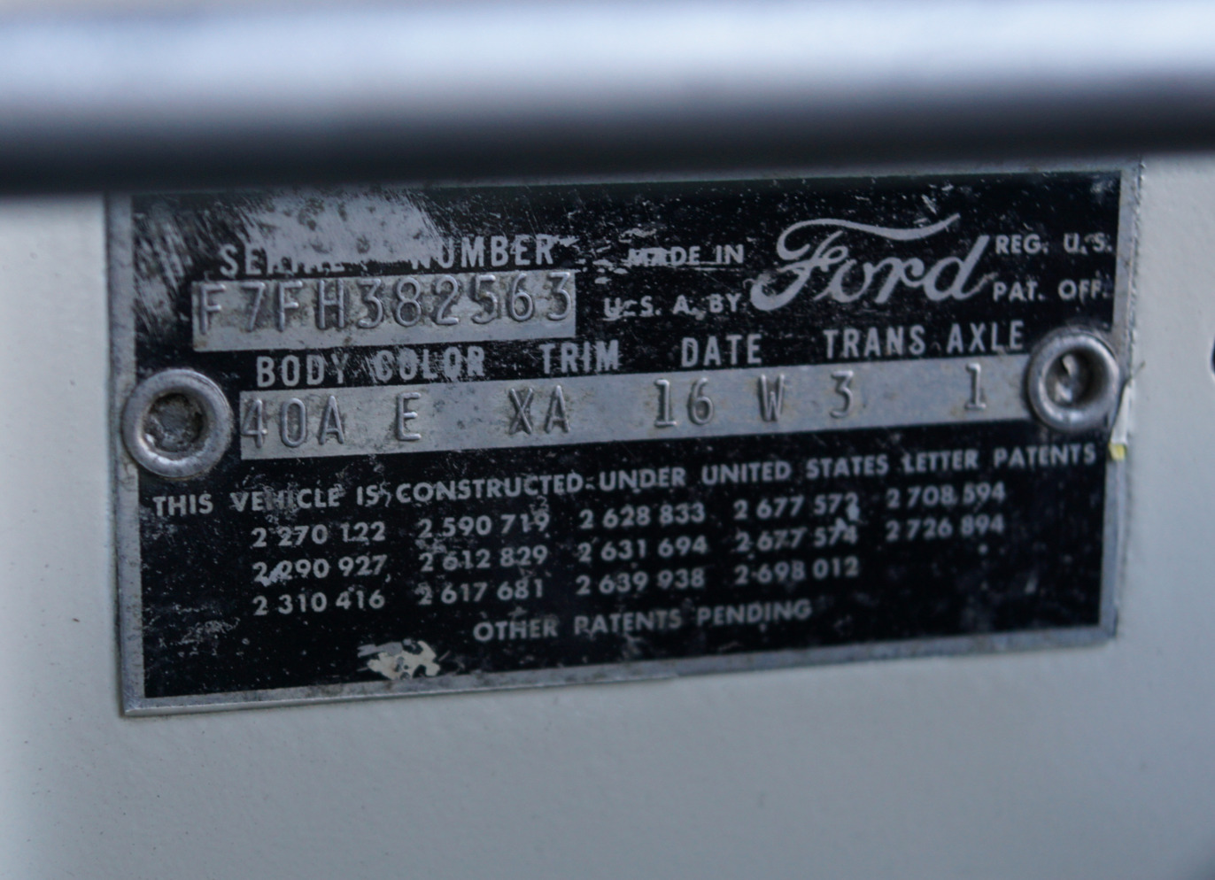 Supercharged 1957 Ford Thunderbird-F-Code VIN Plate